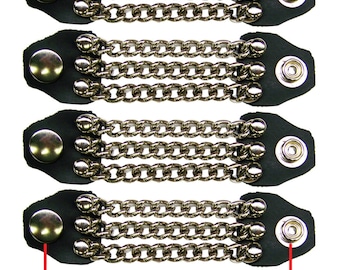 Juego de 4 extensores de chaleco de cuero negro de tres filas de cadena hechos a mano, de 4" y 6" de largo, fabricados en EE. UU. Extensiones para motociclistas HD