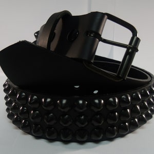 Vegan Friendly Material 1-3/4 45 mm Belt with 3 rows 1/2 13 mm Us/77 Cone Conical Studs Black/Matte Studded Spiked Made in U.S.A. NYC image 2