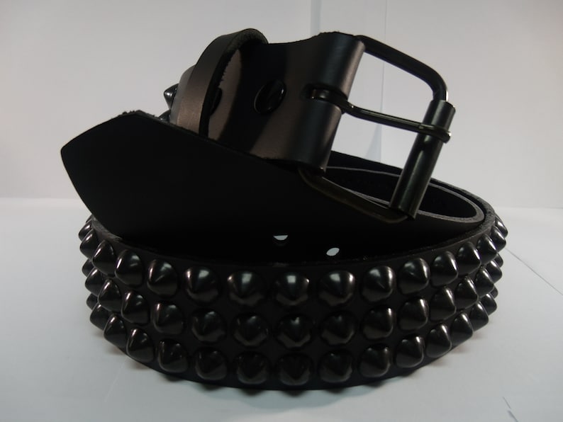 Vegan Friendly Material 1-3/4 45 mm Belt with 3 rows 1/2 13 mm Us/77 Cone Conical Studs Black/Matte Studded Spiked Made in U.S.A. NYC image 2