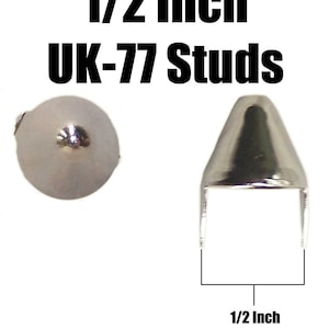 Heavy Duty Apex UK77 Tall Cone Studs 1/2&quot; 13 mm Silver/Chrome Spikes Spots Tack Nailheads Conical High Profile English Cone Nickel Plated
