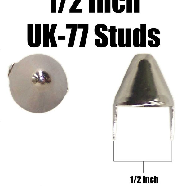 Heavy Duty Apex Uk77 Tall Cone Studs 1/2" 13 mm Silver/Chrome Spikes Spots Tack Nailheads Conical High Profile English Cone Nickel Plated