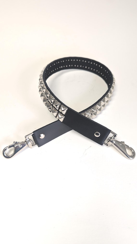 Handmade Purse Straps for Shoulder and Crossbody Bags 1-1/4" wide with 2 rows of Pyramid Round or Tall Cone Studs Premium Quality