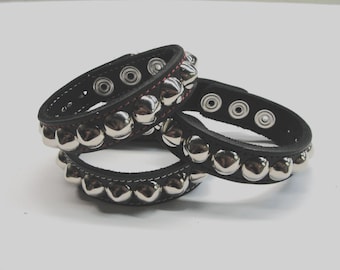 Handmade Stitched 3/4" Wide 19 mm Leather studded Wristband with single rows 1/2" ( 12.7 mm ) US/77 Cone studs bracelet Rock Black Red White