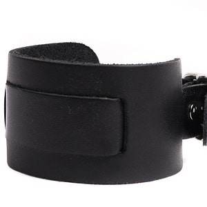 Cinturino per orologio in pelle pieno fiore nero di alta qualità da 1-9/16" di larghezza, stile militare, fatto a mano negli Stati Uniti, cinturino da polso da motociclista, rocker, hipster