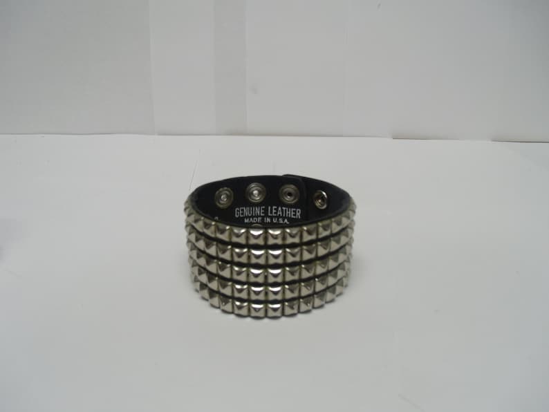 Premium Studded Leather Bracelet Wristband Cuff with 1/4 Pyramid Square Studs Spikes Made in USA NYC 1 2 3 4 and 5 Row image 10