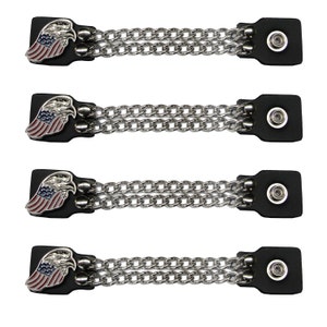 American Flag and Eagle Head set of 4 handmade two row chain black Leather Motorcycle Vest Extender 4&quot; or 6&quot; Handmade USA Biker HD Extension