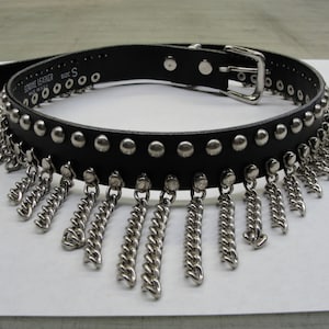 Cinturón de cadena colgante en cascada de cuero negro de 1-1/4&quot; (32 mm), correa de motociclista, cosplay, anime, punk rock, gótico, fantasía, hecho a mano en EE. UU.