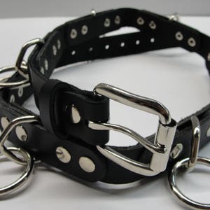 SETUP-EXE☆O-RING DOUBLE STRAP BELT Premium Draping Chain Halter O-ring Belt Black Leather