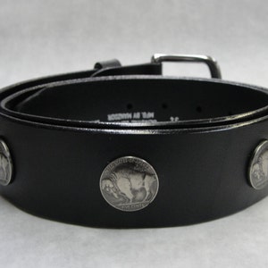 Premium Solid Thick Black Full Grain Leather Belt with buffalo nickel Conchos 1-1/2&quot; ( 38-mm ) 1.5 inch Removable Stainless Steel Buckle