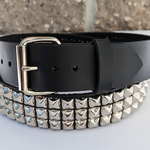 Premium Studded Spiked 1-3/4 45mm Wide Full Grain Leather Belt 3 Rows 1 ...