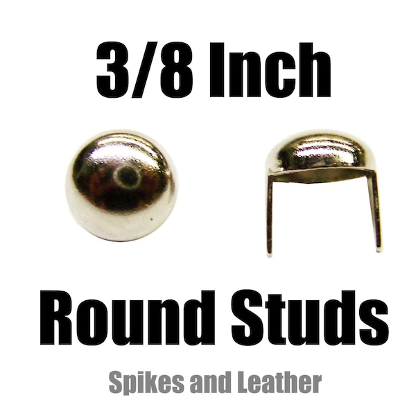 Made in U.S.A. 100 pcs Dome Shaped Round Studs 3/8" Nailhead 9 mm Spot Tack Spikes Chrome/Silver Jackets Vests Sneakers Hats Caps DIY Spots