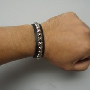 Premium Studded Leather Bracelet Wristband Cuff with 1/4 Pyramid Square Studs Spikes Made in USA NYC 1 2 3 4 and 5 Row image 5