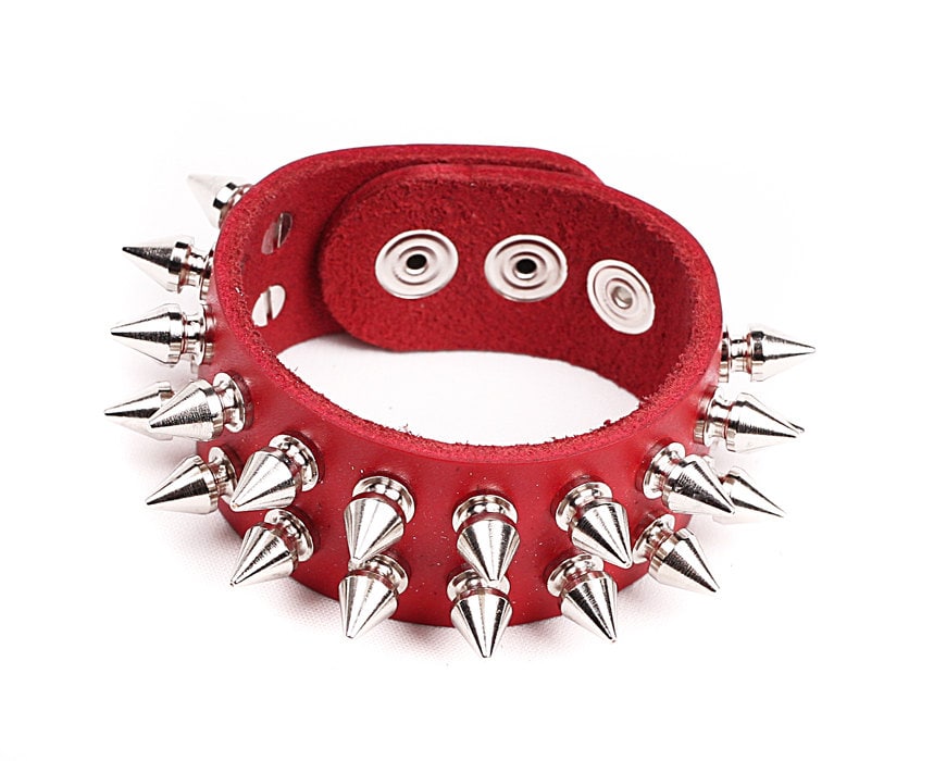 Premium 2 Row Spiked Full Grain Leather Wristband 1/2 Etsy