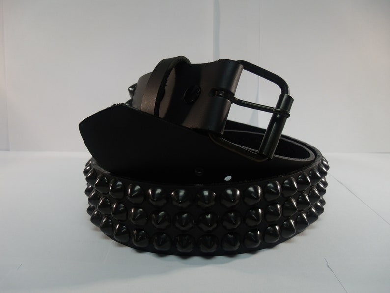 Vegan Friendly Material 1-3/4 45 mm Belt with 3 rows 1/2 13 mm Us/77 Cone Conical Studs Black/Matte Studded Spiked Made in U.S.A. NYC image 1