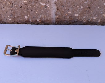 Plain Handmade 1-1/2" - 38 mm Wide Full Grain Black Leather Wristband with Silver/Chrome Buckle bracelet Rock Made in USA