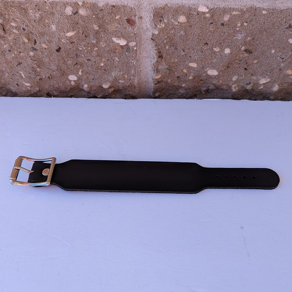 Plain Handmade 1-1/2" - 38 mm Wide Full Grain Black Leather Wristband with Silver/Chrome Buckle bracelet Rock Made in USA