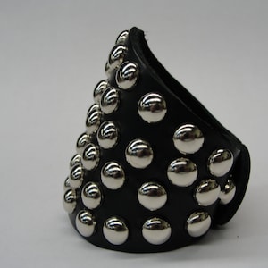 Premium Studded leather bracelet cuff 3&quot; ( 75 mm ) Tall Bracer/Gauntlet W/ Silver Chrome 3/8&quot; ( 3 mm ) Round Dome Studs Band Wristband