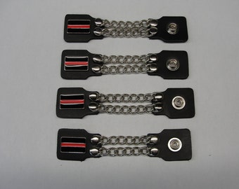 Thin Red Line set of 4 handmade two row chain black leather vest extenders 4" and 6" length made in the U.S.A. FD Firemen Fire Department