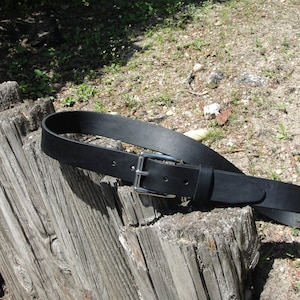 Premium Hand made in U.S.A. 1.5" Wide Solid Thick Black Full Grain Leather Belt Stainless Steel Buckle Men's Women's 1-1/2" ( 38-mm )