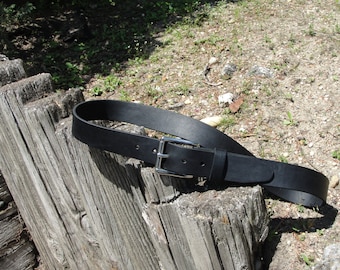 Cinturón de cuero negro de grano completo, sólido y grueso, de 1,5" de ancho y 38 mm de grosor, hecho a mano en EE. UU., con hebilla de acero inoxidable para hombres y mujeres.