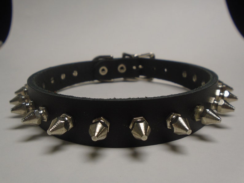 Spiked Leather Collar Necklace Black Buckled Silver Chrome - Etsy