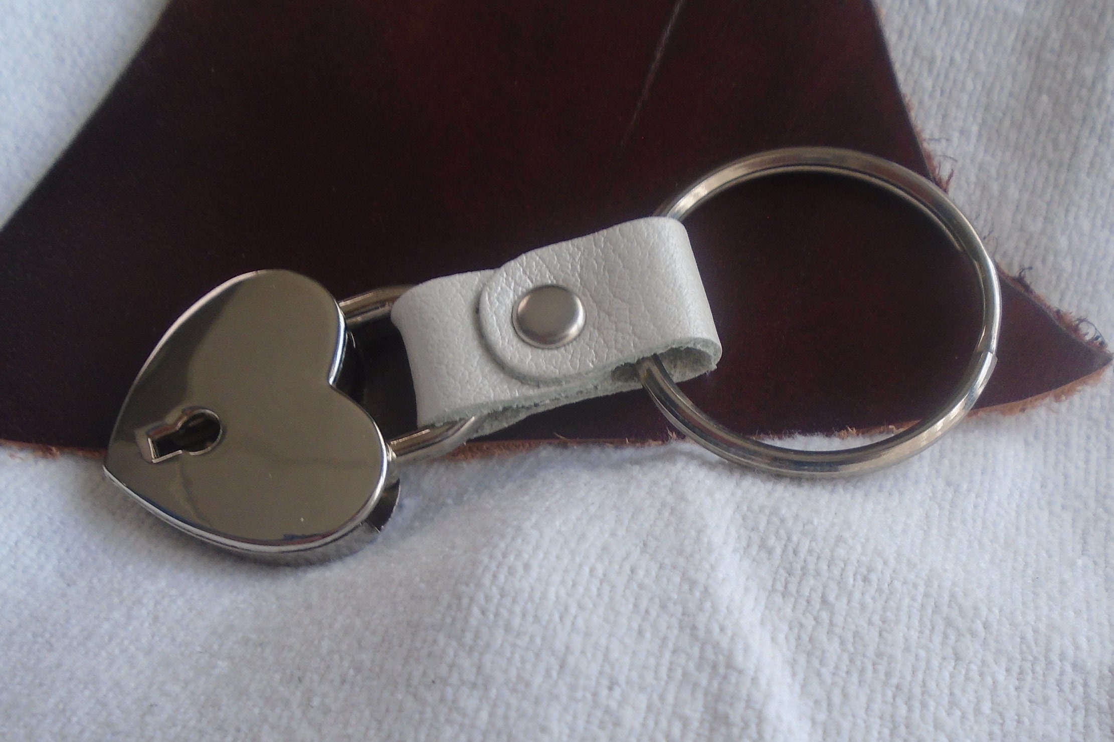 Premium Leather Keychain With Heart Lock Charm Red Blue