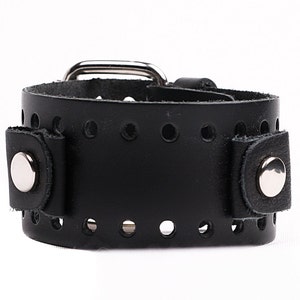 Premium Black Double Buckle Wide Full Grain Leather Military Watchband Bracelet Cuff Biker Rocker Hand Made in USA NYC High Quality