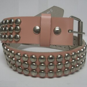 Premium 1-3/4 45mm wide Full Grain Leather Belt W/ 3 rows 1/2 13 mm 60 Round Studs Silver/Chrome Studded Spike Made in USA NYC image 4