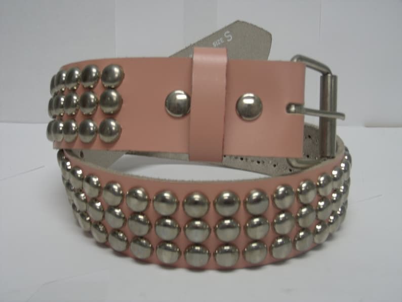 Premium 1-3/4 45mm wide Full Grain Leather Belt W/ 3 rows 1/2 13 mm 60 Round Studs Silver/Chrome Studded Spike Made in USA NYC image 4