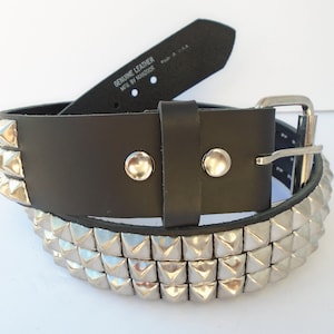 Premium 1-3/4 45mm wide Full Grain Leather Belt 3 rows 1/2 13 mm PY77 Pyramid Square Studs Silver/Chrome Studded Spike Made in USA NYC image 1