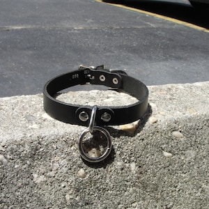 Black Vegan Friendly Material O-Ring halter ring Collar Choker Necklace with Buckle Closure Silver/Chrome Hardware Handmade in U.S.A.