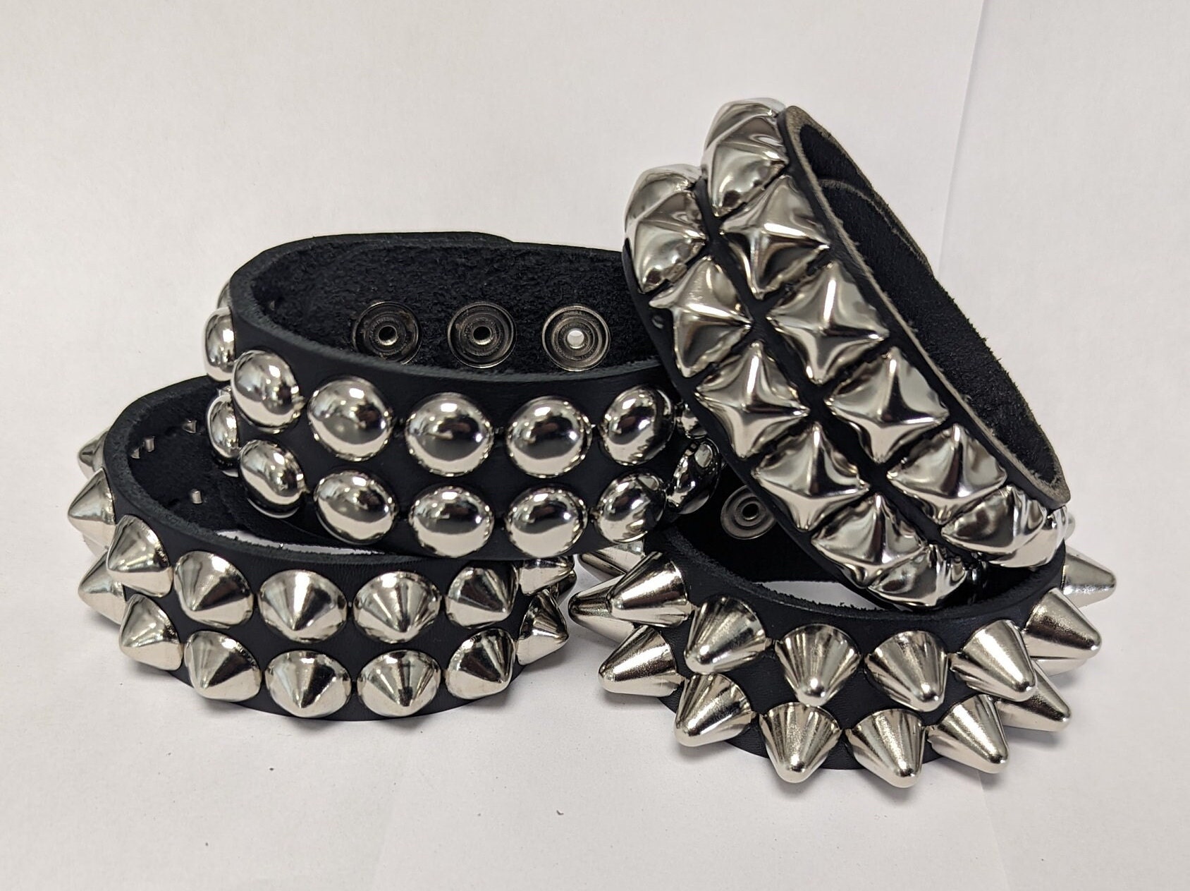Leather Studded Punk Bracelet Retro Multilayer Punk Spike Rivets Cuff  Bangle Snap Button Studded Wristband For Men Man Jia | Fruugo MY