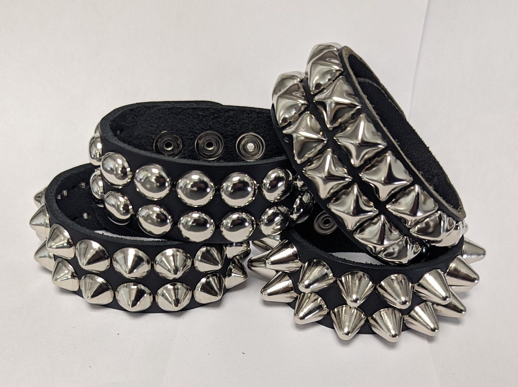 Gothic Emo Grunge Punk Rock Wide Leather Spiked Bracelet - Silver Spik –  Skelapparel