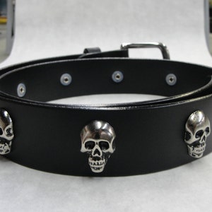 Premium Solid Thick Black Full Grain Leather Belt with Skull Head Conchos 1-1/2&quot; ( 38-mm ) 1.5 inch Removable Stainless Steel Buckle