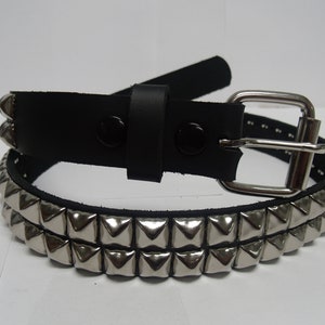 Premium 1-1/4" (32mm) wide Full Grain Leather Belt with 2 rows 1/2" (13 mm) Silver PY-77 Pyramid Square Studs Studded Spiked Made in U.S.A.