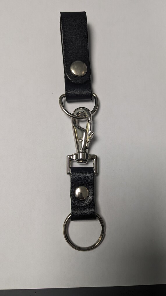 Premium Full Grain Leather Keychain Keyring Black With
