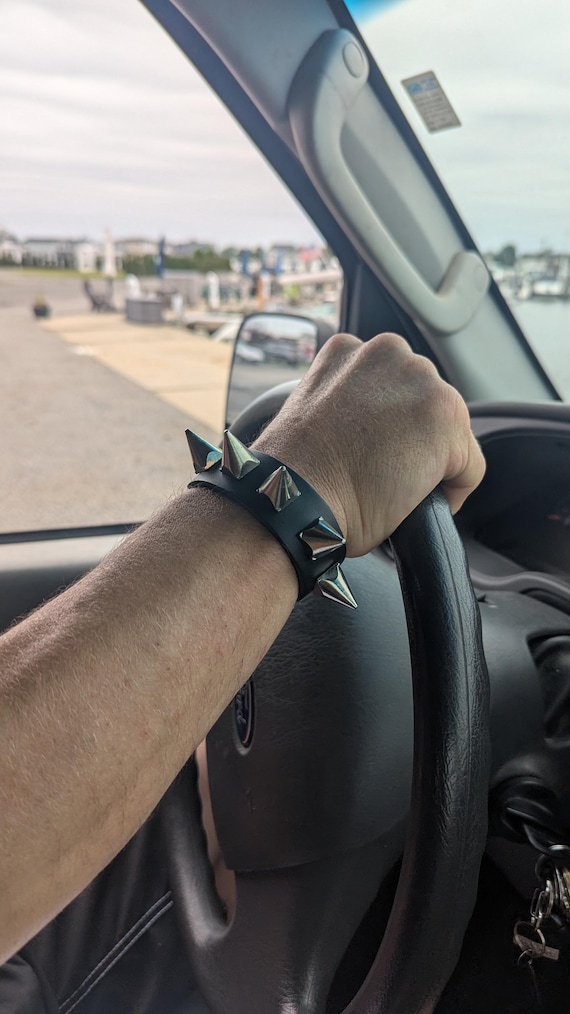 Premium Spiked Full Grain Leather Bracelet With Adjustable Buckle