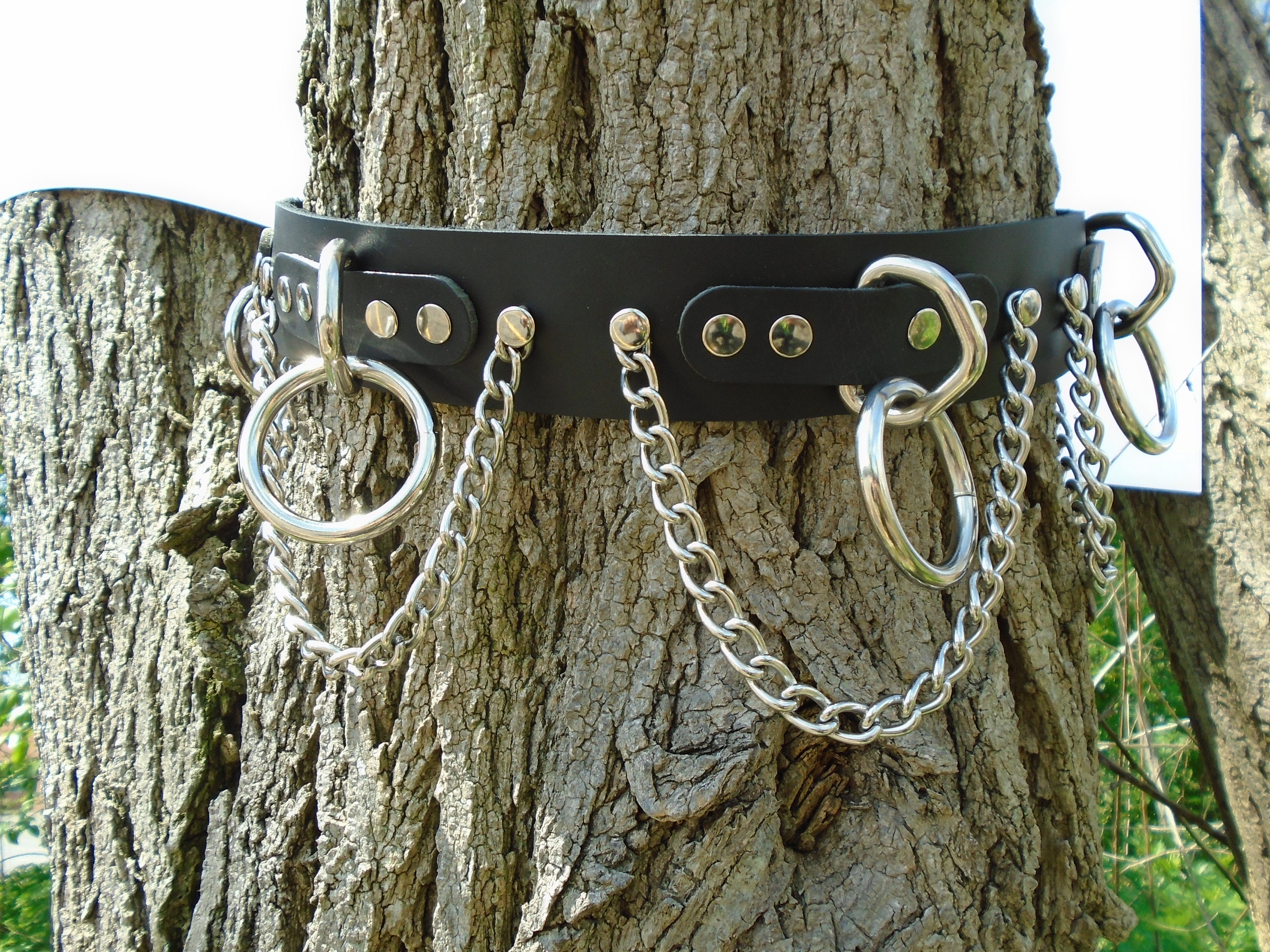 Premium Draping Chain Halter O Ring Belt Black Leather U.S.A.