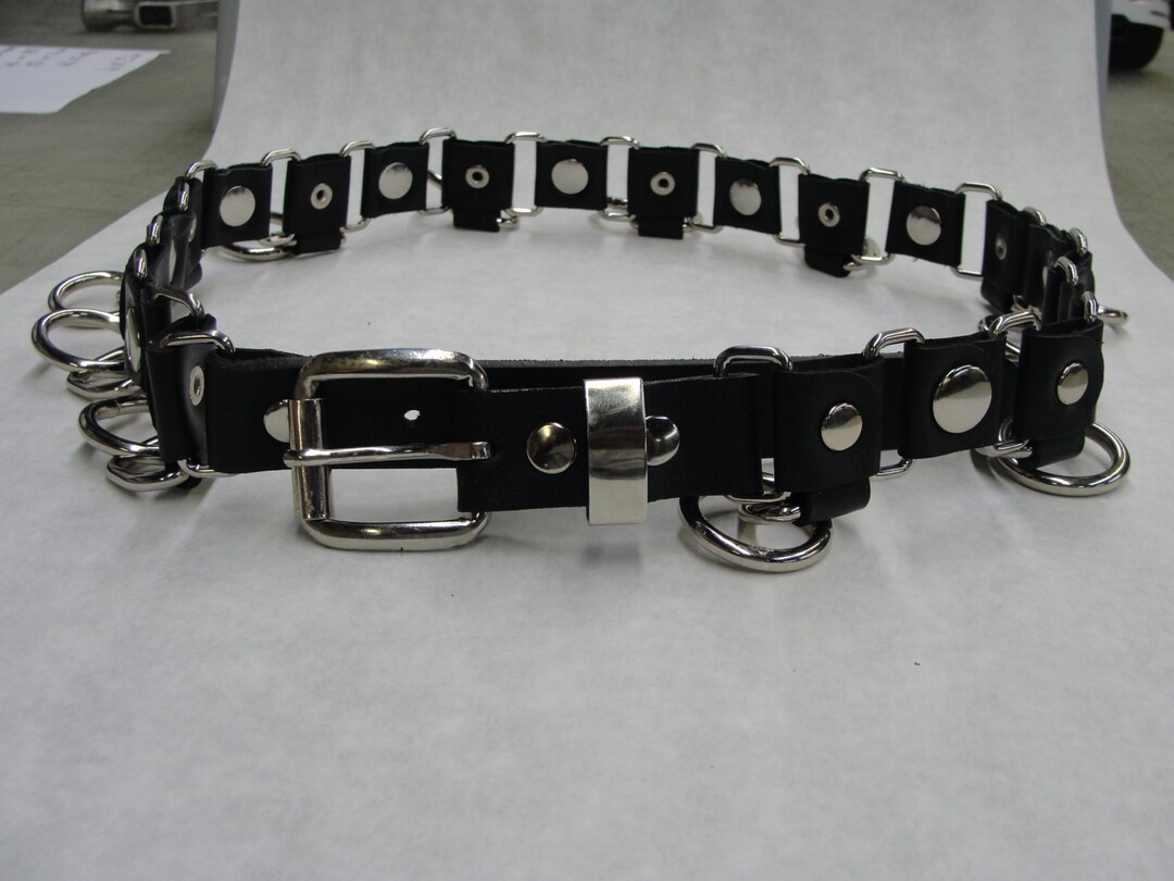 Premium Rivet and Halter Ring Black Leather Belt Hand Made Assembled in