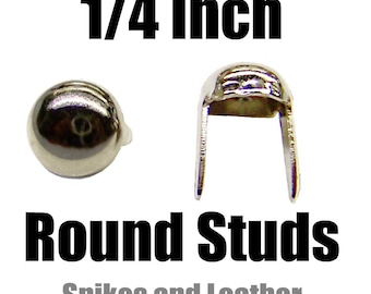 Made in U.S.A. 100 pcs Dome Shaped Round Studs 1/4" Nailhead 6-mm Spot Tack Spikes Chrome/Silver Jackets Vests Sneakers Hats Caps DIY Spots