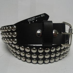 Premium 1-3/4 45mm wide Full Grain Leather Belt W/ 3 rows 1/2 13 mm 60 Round Studs Silver/Chrome Studded Spike Made in USA NYC image 1