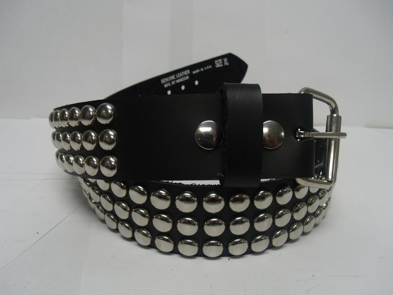 Premium 1-3/4 45mm wide Full Grain Leather Belt W/ 3 rows 1/2 13 mm 60 Round Studs Silver/Chrome Studded Spike Made in USA NYC image 1