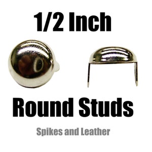 100 pcs 1/2" Round Studs (13mm) Nailheads Dome Shaped Spot Tack Spikes Chrome/Silver Jackets Vests Sneakers Hats Caps DIY Spots Made in USA