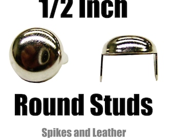 100 pcs 1/2" Round Studs (13mm) Nailheads Dome Shaped Spot Tack Spikes Chrome/Silver Jackets Vests Sneakers Hats Caps DIY Spots Made in USA