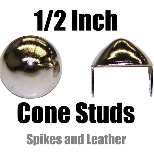 1/2" ( 25mm ) conical stud Made in USA US-77 Cone Studs Silver/Chrome Spikes Spots Tack Nail heads Conical Standard cone studs Nickel Plated