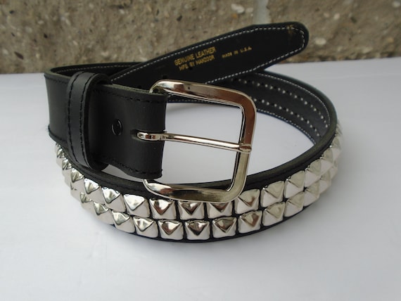 Black Leather Belt with One Row of Spikes