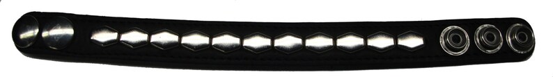 Handmade Stitched Black Latigo Leather Wristband 3/4" 19 mm band cuff bracelet Silver Hex hexagon Studs Steel snap closure premium quality image 5