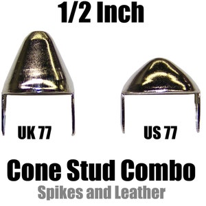 100 konknoppar, US77 konknoppar, UK77 engelska knoppar, silver/krom, spikar, prickar, spikhuvuden, koniska spets- och standardkonknoppar