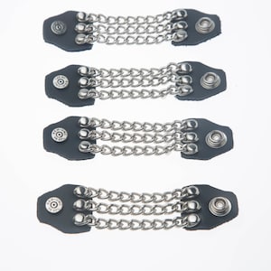 Colt 45 Caliber set of 4 handmade Three row chain black leather vest extenders 4&quot; and 6&quot; Handmade USA Biker Motorcycle HD