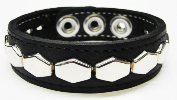 Leather Bracelet Combo Metal Star & Spike Inlay Grunge